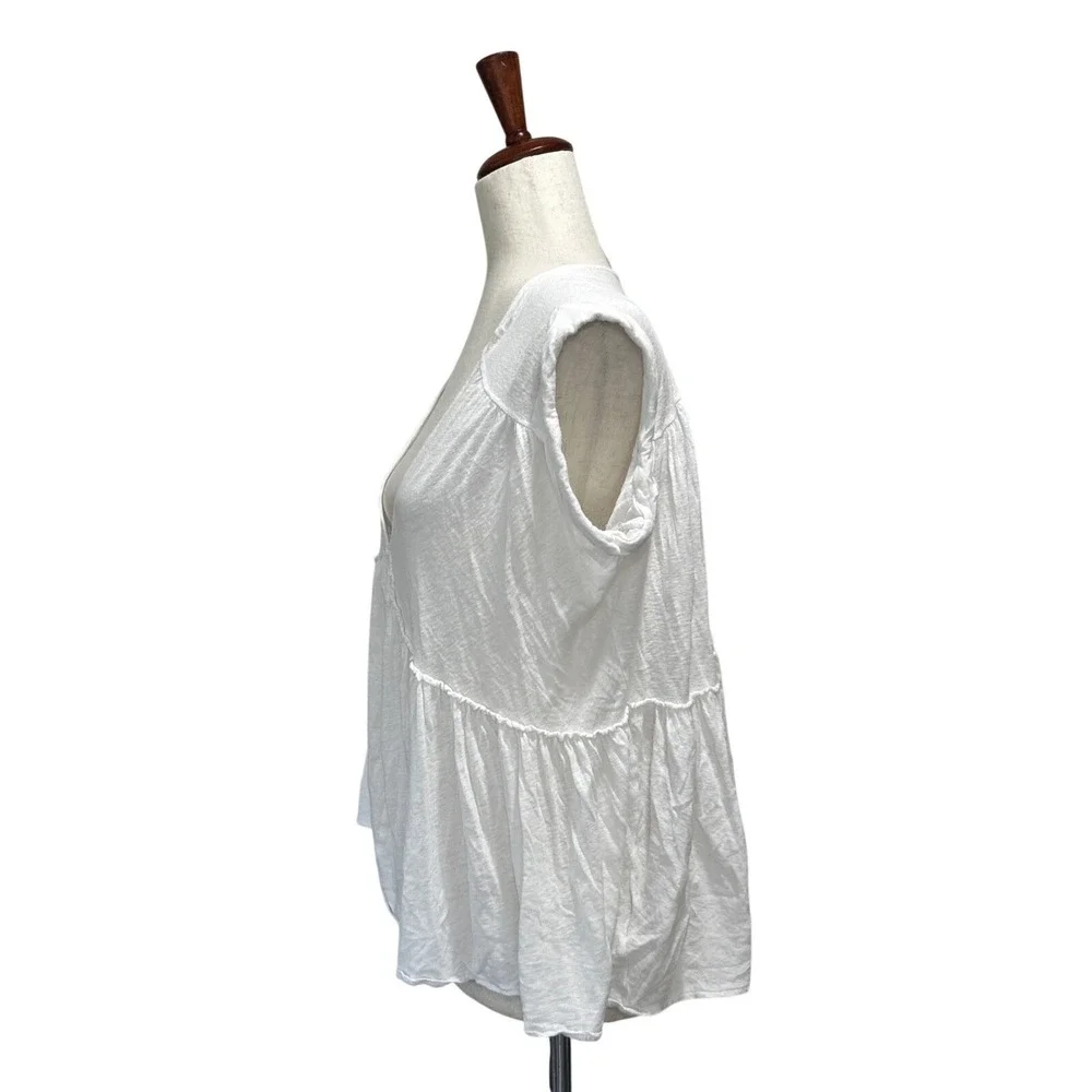 Free People Small White Top Babydoll V-Neck Festival Boho Peplum Oversized Shirt